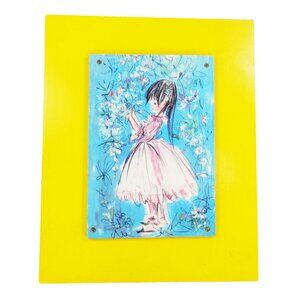Vtg 1960s Handcrafted Wall Plaque Decor Child Girl Illustration Print JEM Atl GA